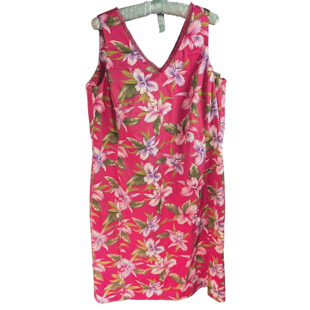 Jones New York Signature Dress Stretch Pink Floral Tropical 16W V Neck Vacation